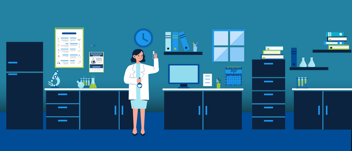 Illustration of lab technician in lab